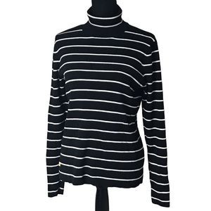 LRL Black and White Striped Turtleneck Top